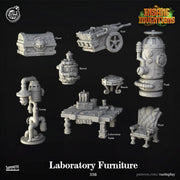 Insane Inventions Laboratory Furniture Terrain Set - resin tabletop miniature front view