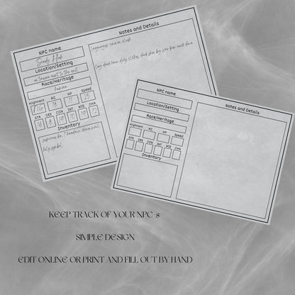Fillable NPC Cards - Alternate view 2