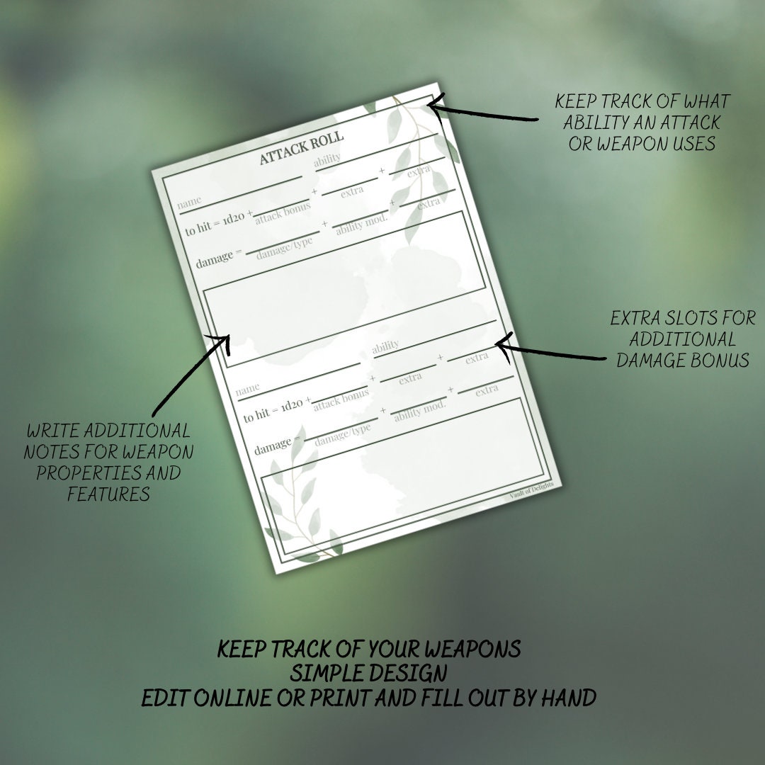 Attack Roll Sheet - Alternate view 2