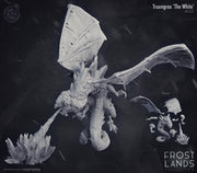 White Ice Dragon Large Miniature - resin tabletop miniature front view