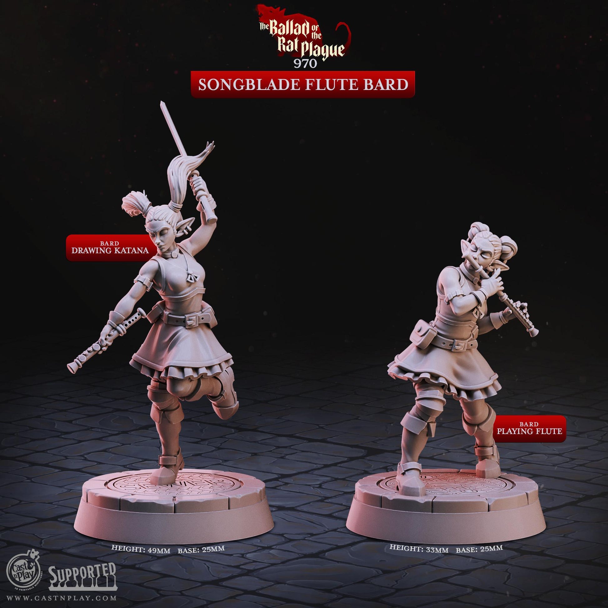 Female Elf Bard Miniature - Alternate view 2
