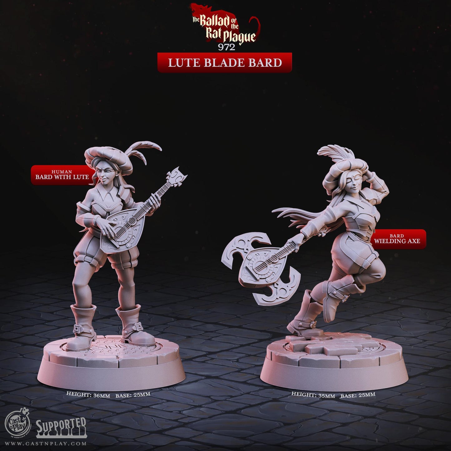 Female Bard Miniature - Alternate view 2
