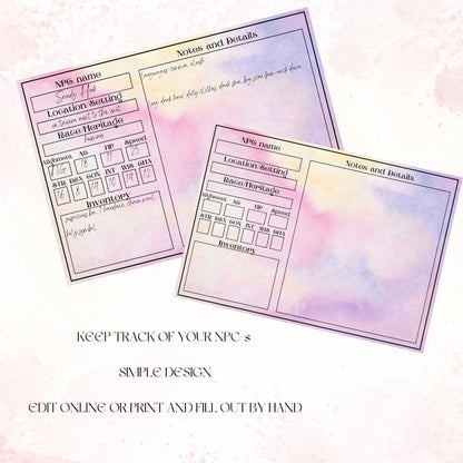 Fillable NPC Cards - Alternate view 2
