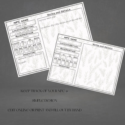 Fillable NPC Cards - Alternate view 2