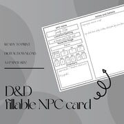 Fillable NPC Cards - digital download preview