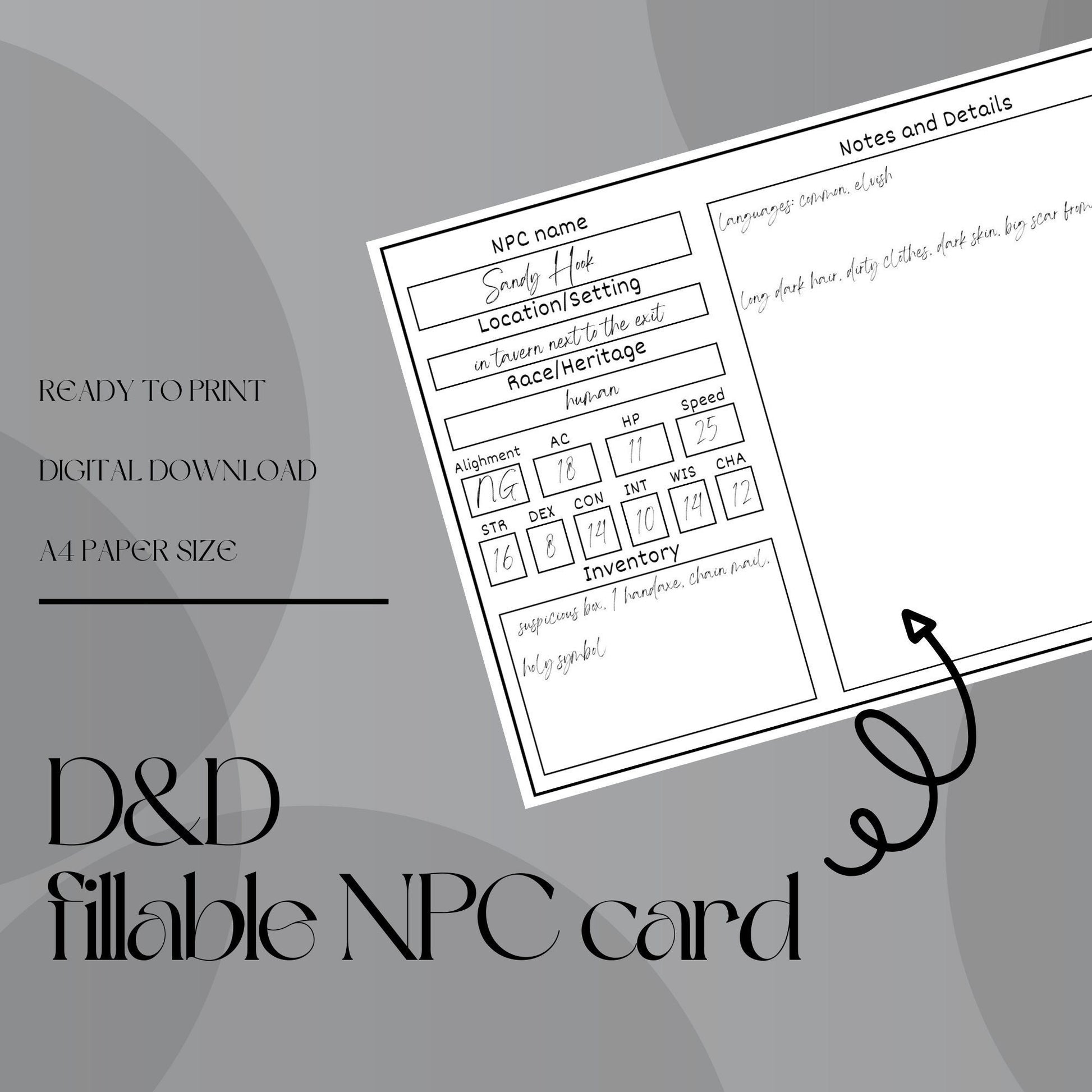 Fillable NPC Cards