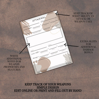 Attack Roll Sheet - Alternate view 2