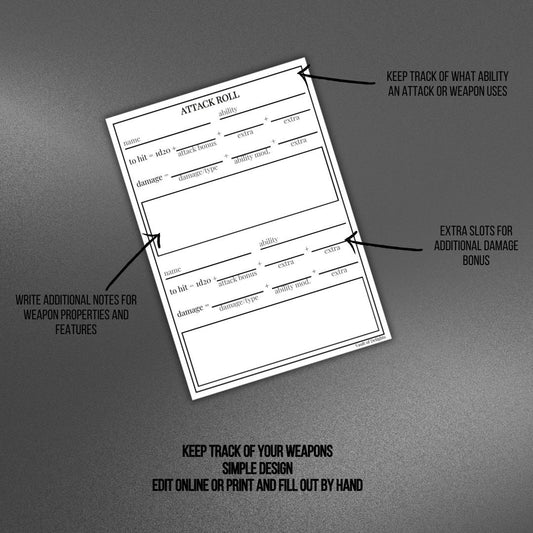 Attack Roll Sheet - Alternate view 2