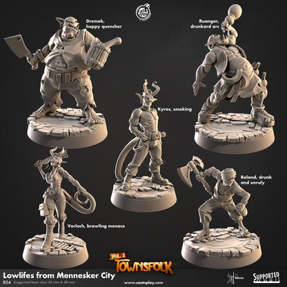 Orcs, Tieflings and a Human Townsfolk Miniature Set