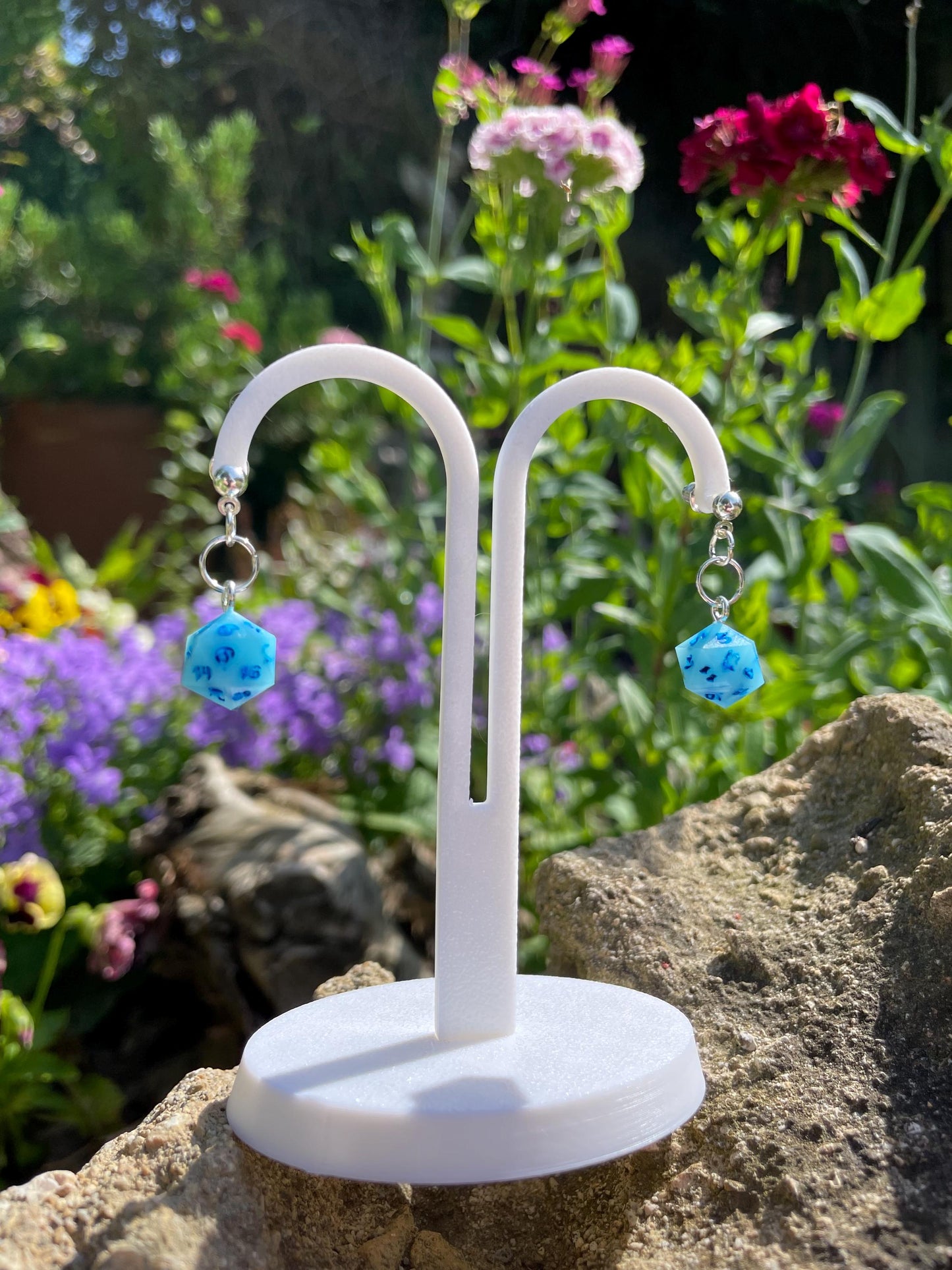 Blue D20 Dice Earrings - Alternate view 3