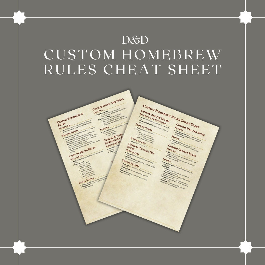 Custom Homebrew Rules Cheat Sheet