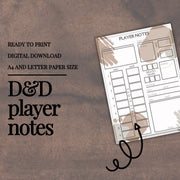 Player Notes Card - digital download preview