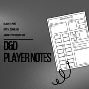 Player Notes Card - digital download preview