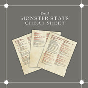 Monster Stats Cheat Sheet - digital download preview
