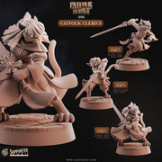 Tabaxi Cleric Miniature - resin tabletop miniature front view