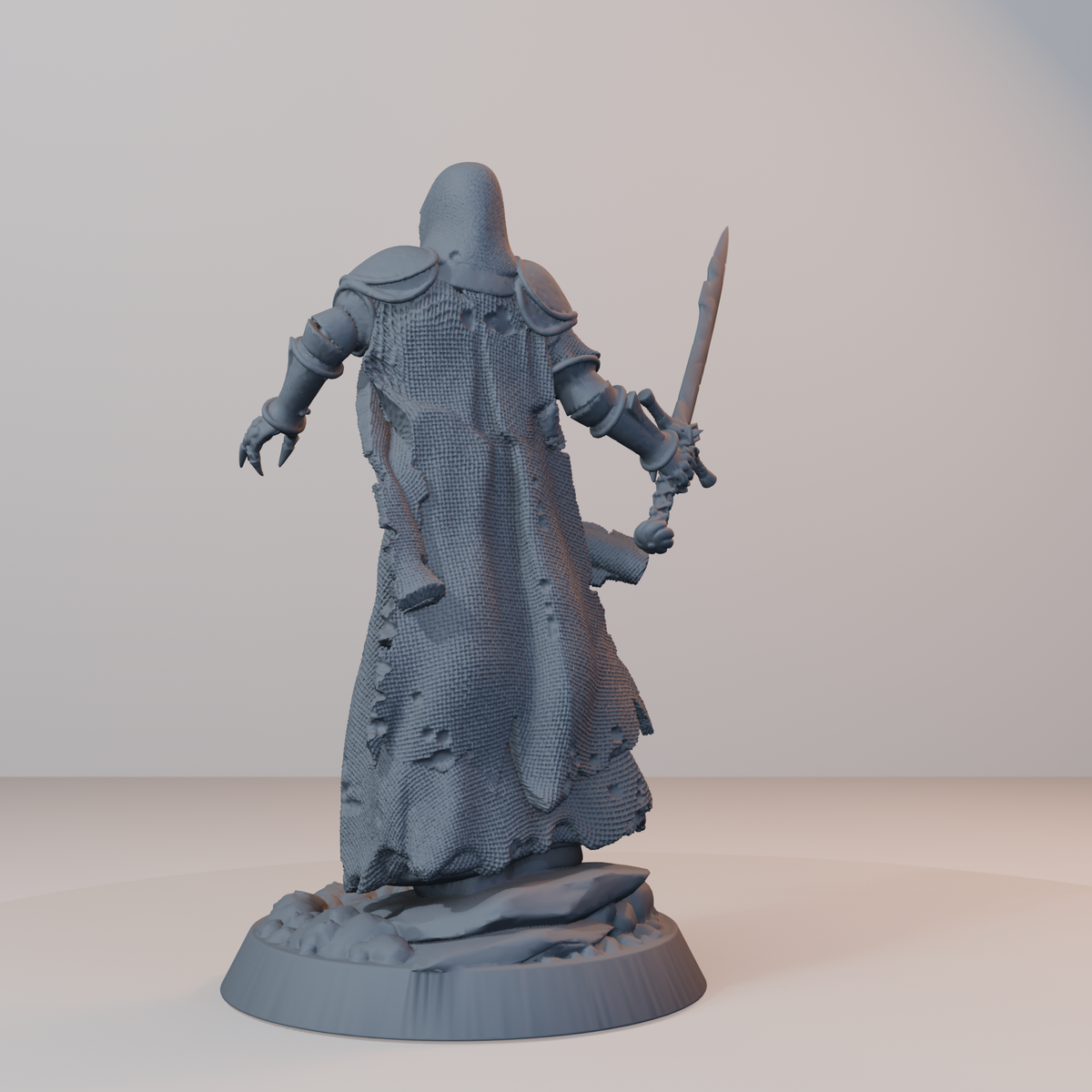 Baron's Soldiers Fantasy Miniatures - Wraith_Swordsman_Pose_1_v2 (repaired) - back left three-quarter view