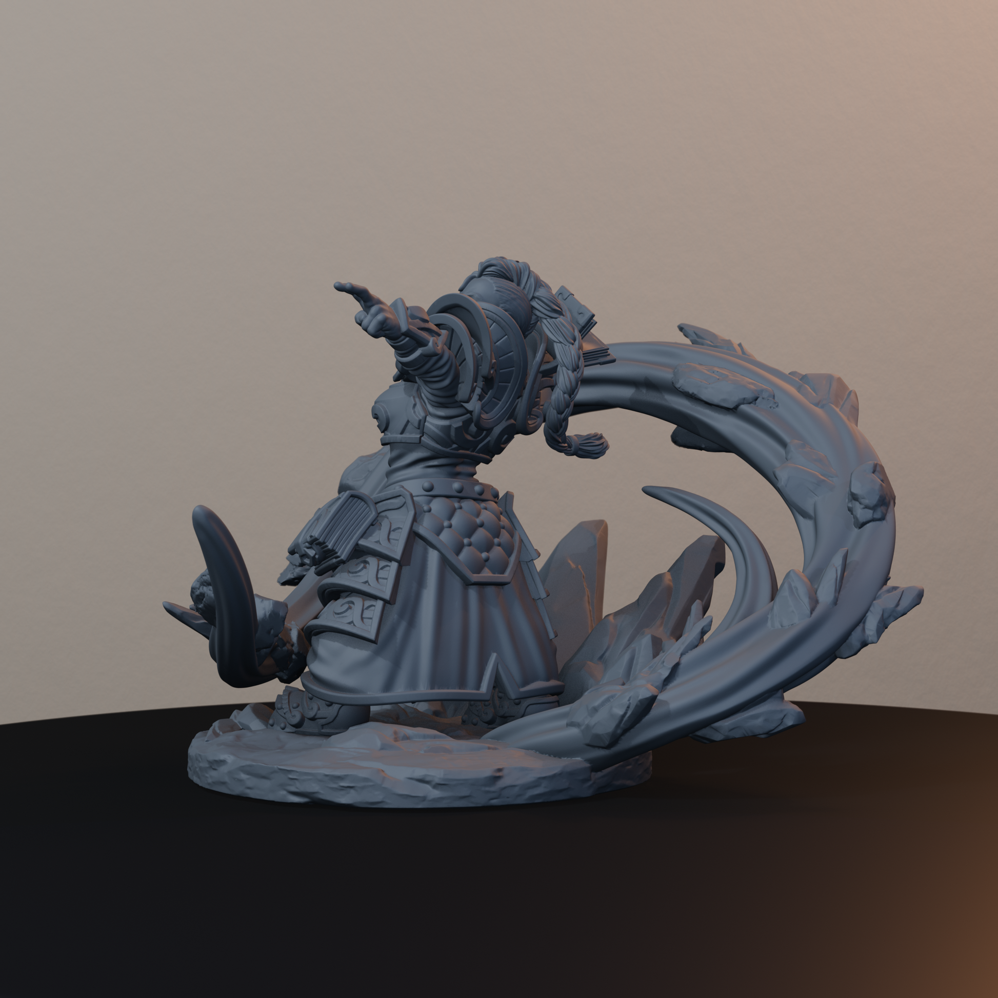 Geomancers Dwarf Miniatures - Geomancer Female Pose 01 - back left three-quarter view