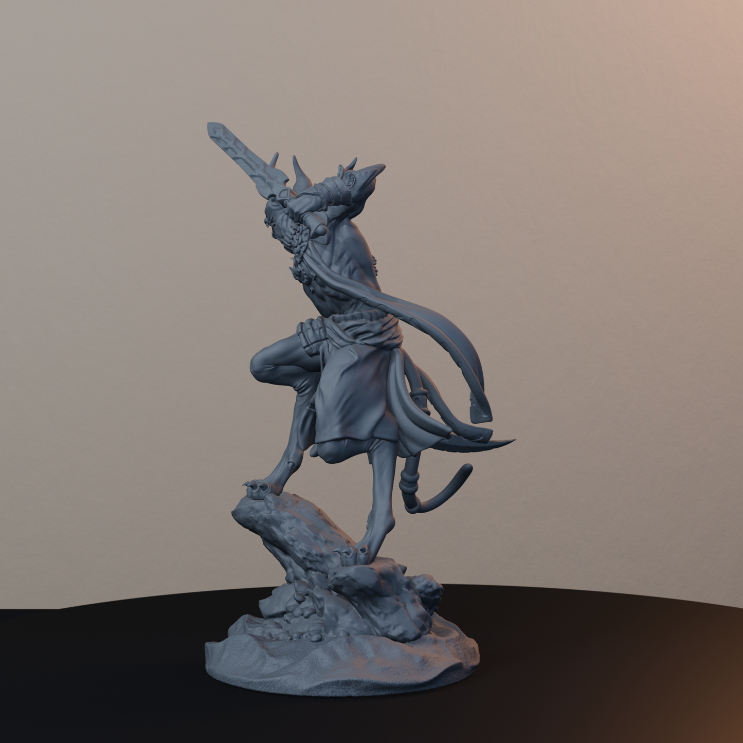 Mau Egyptian Fantasy Miniatures - Mau Pose 02 - back left three-quarter view