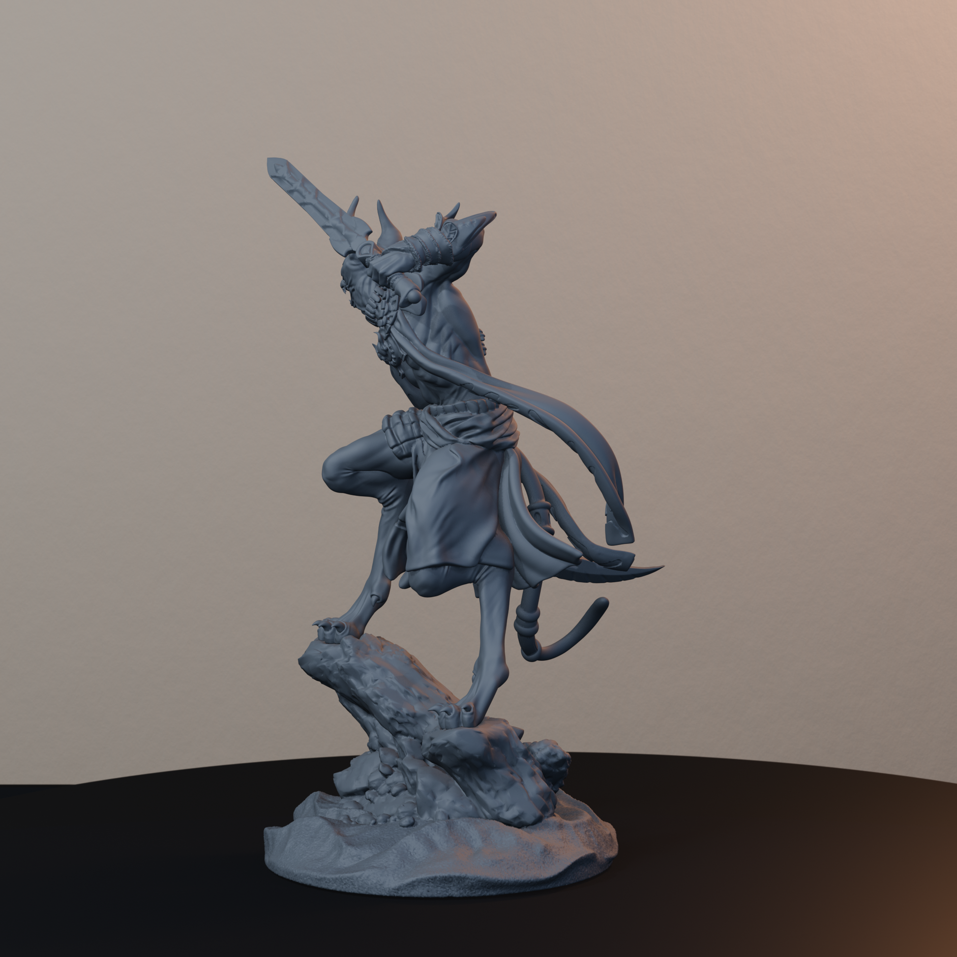 Mau Egyptian Fantasy Miniatures - Mau Pose 02 - back left three-quarter view