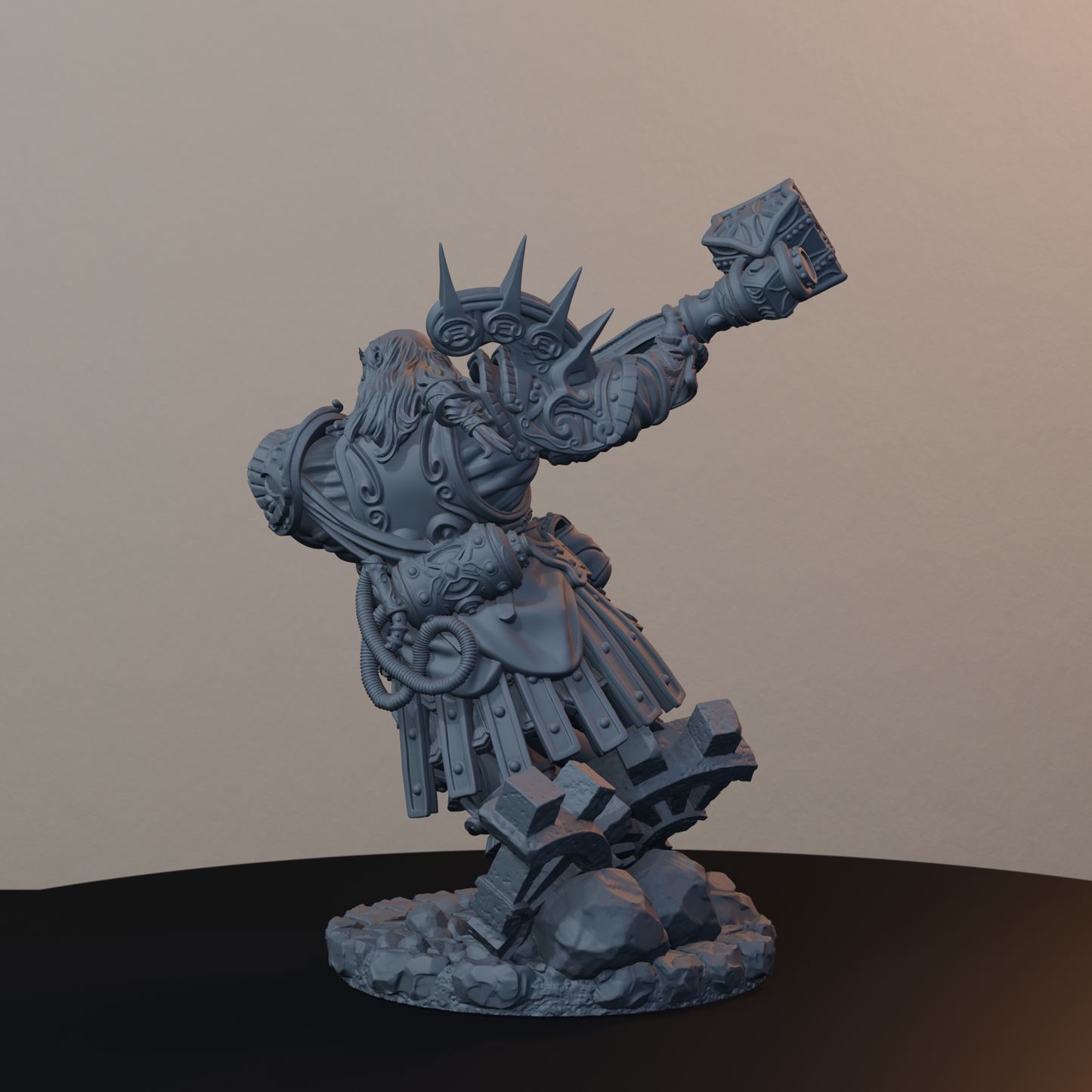 Steelbreaker Engineers Dwarf Miniatures - Steelbreaker Engineer Pose 02 - back left three-quarter view