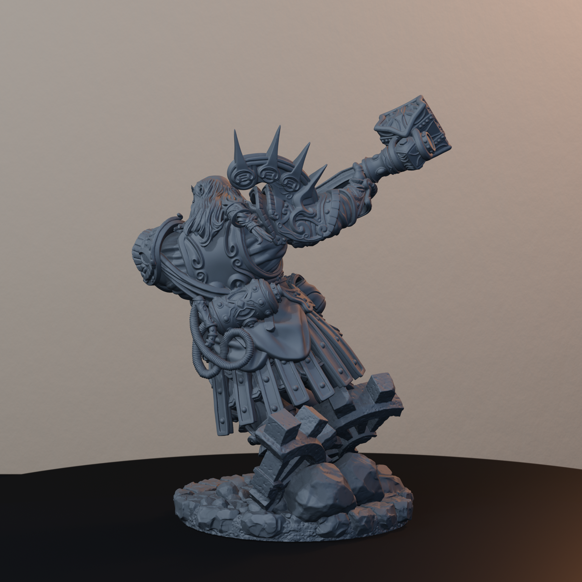 Steelbreaker Engineers Dwarf Miniatures - Steelbreaker Engineer Pose 02 - back left three-quarter view
