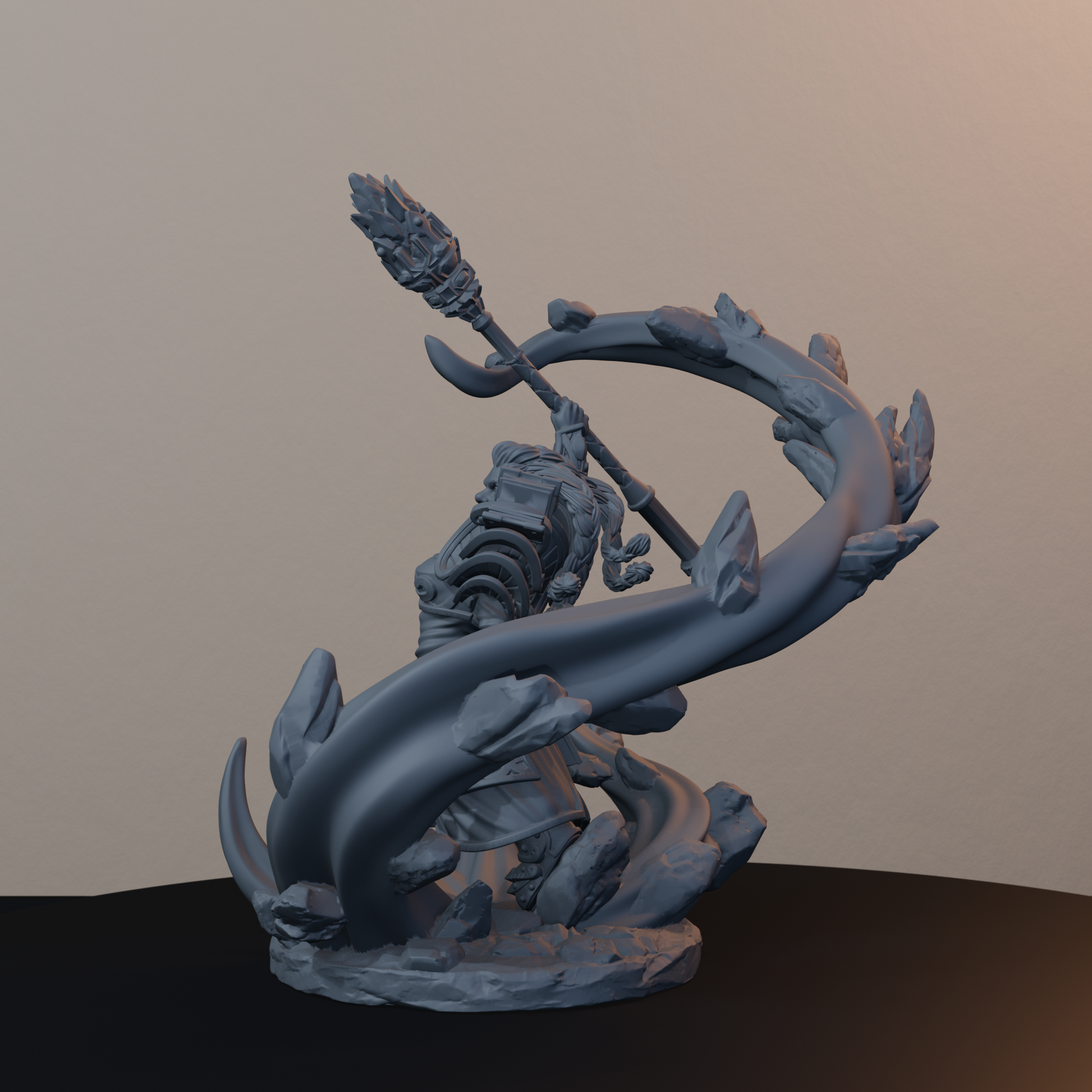 Geomancers Dwarf Miniatures - Geomancer Female Pose 02 - back left three-quarter view