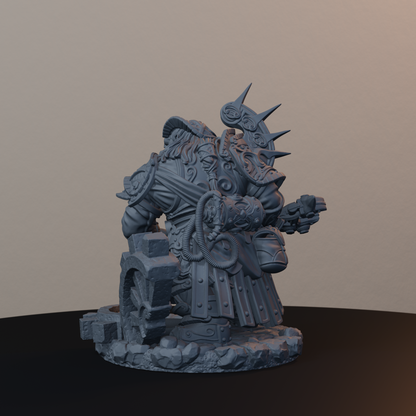 Steelbreaker Engineers Dwarf Miniatures - Steelbreaker Engineer Pose 04 - back left three-quarter view