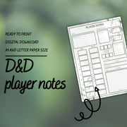 Player Notes Card - digital download preview