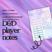 Player Notes Card - digital download preview