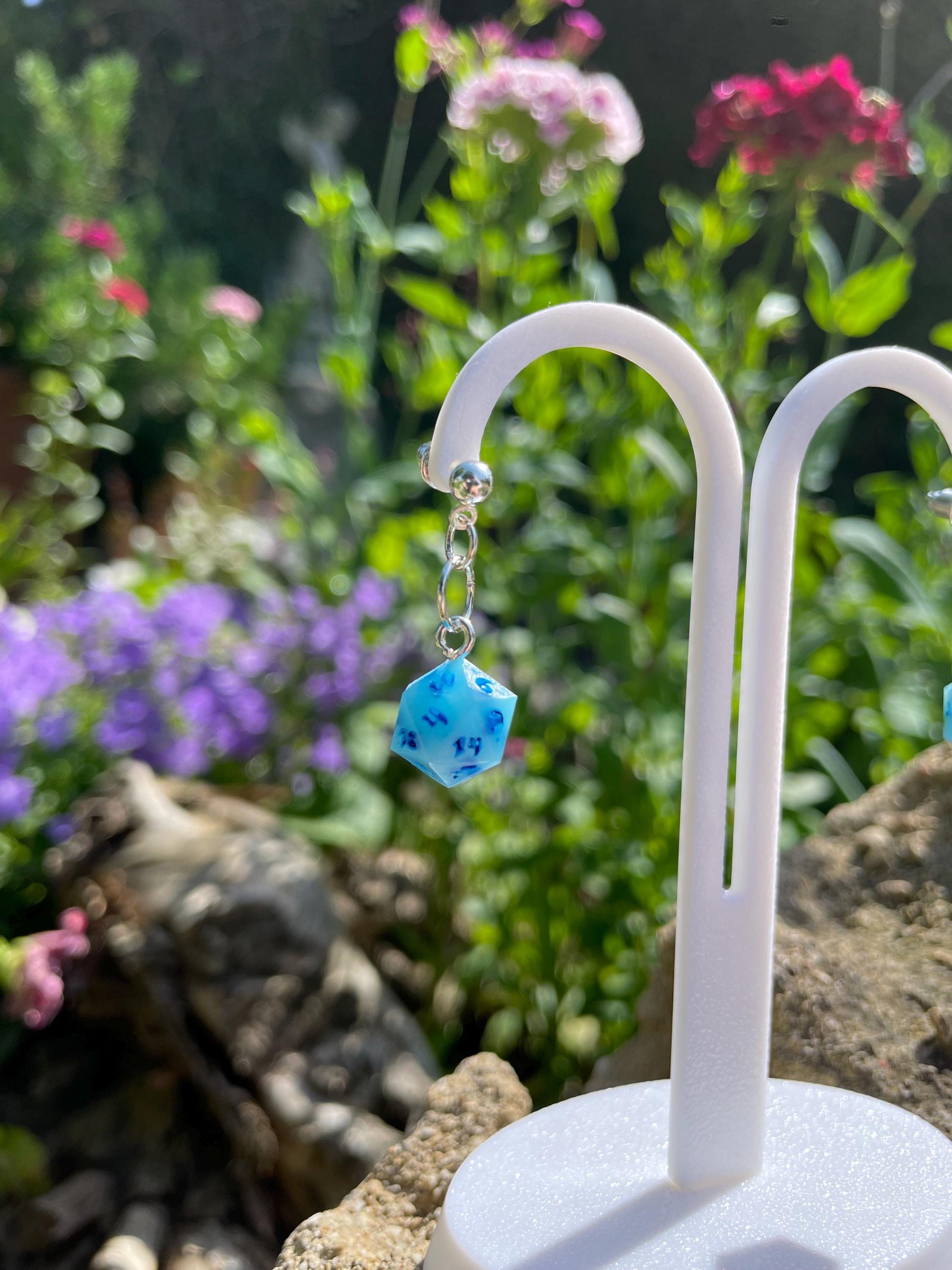 Blue D20 Dice Earrings - Alternate view 2