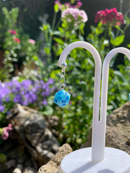 Blue D20 Dice Earrings - Alternate view 2