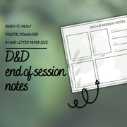 End of Session Notes - digital download preview