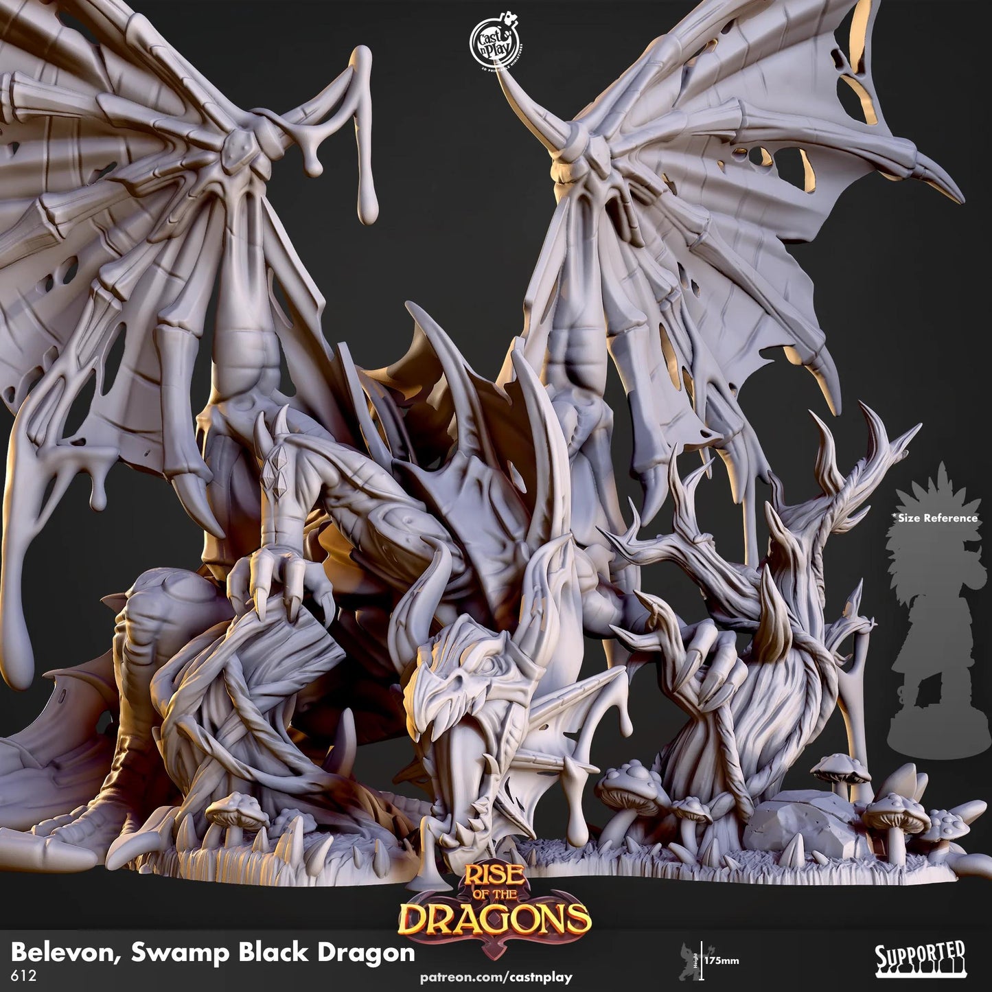 Black Swamp Dragon Large Miniature