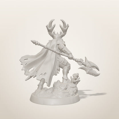 Crab Knight miniature — rear studio render of the unpainted sculpt, Late Night Miniatures