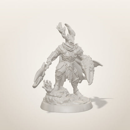 Crab Knight miniature — three-quarter studio render of the unpainted sculpt, Late Night Miniatures