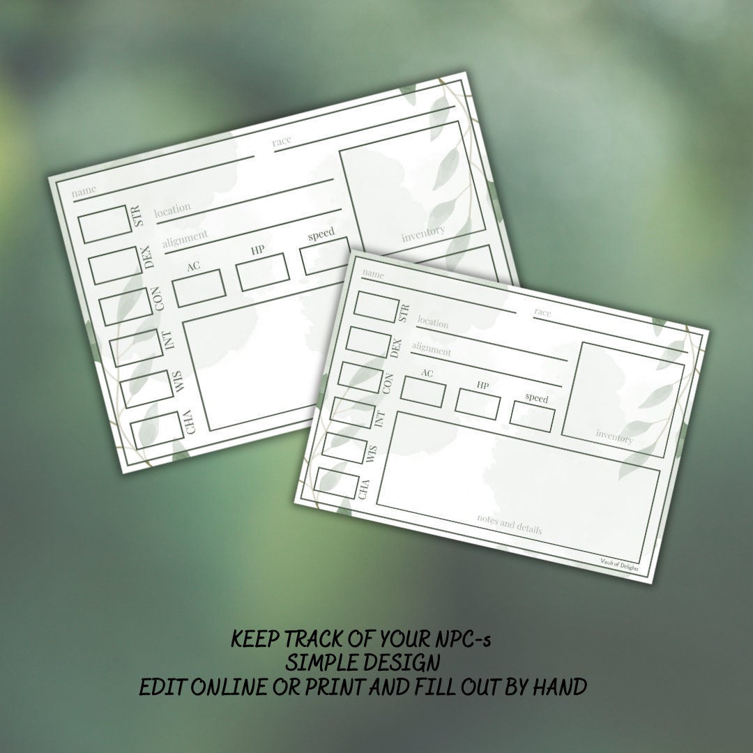 Fillable NPC Cards - Alternate view 2