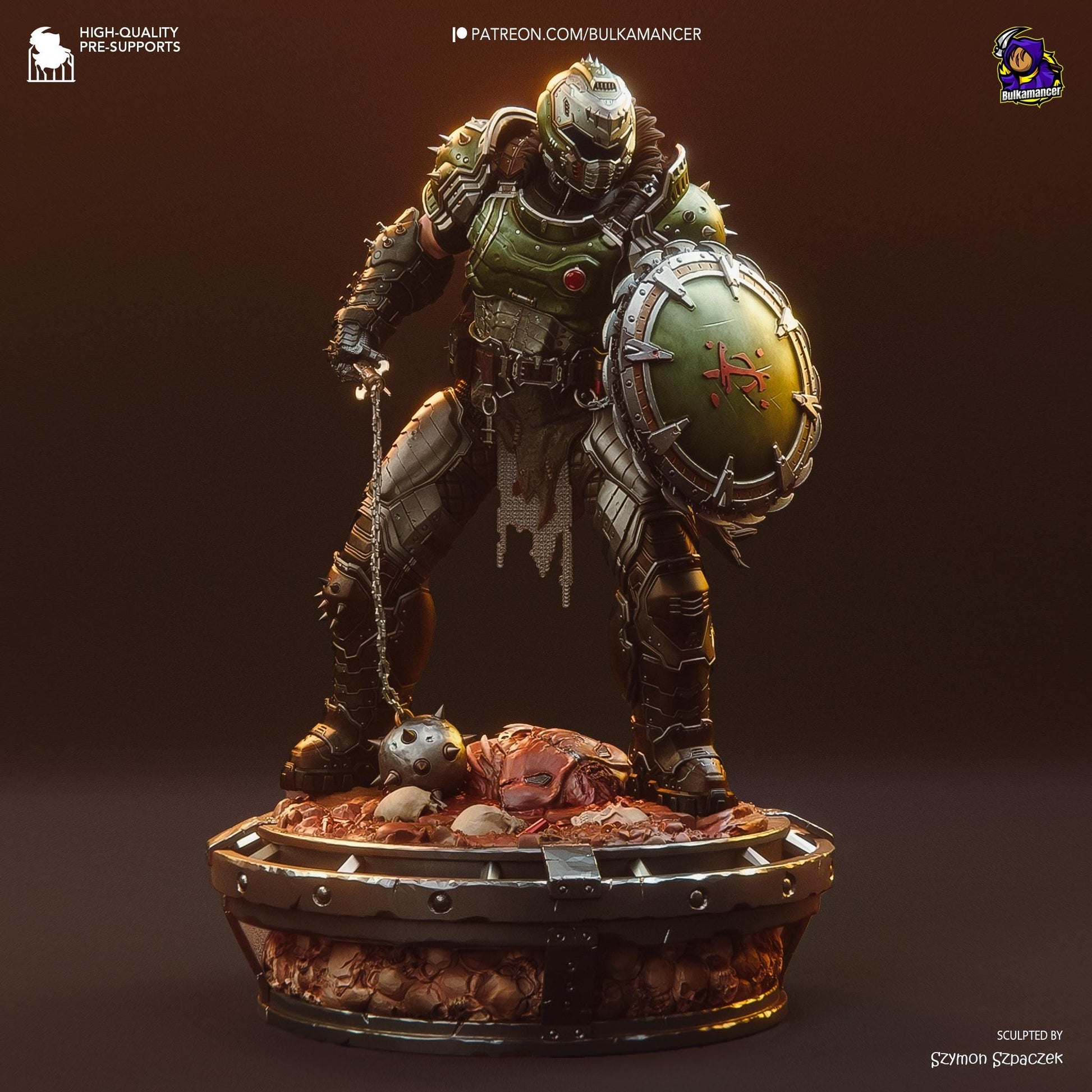 Warrior figurine with shield and armor on a dark background