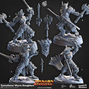 Female Dragonborn Barbarian Miniature - resin tabletop miniature front view