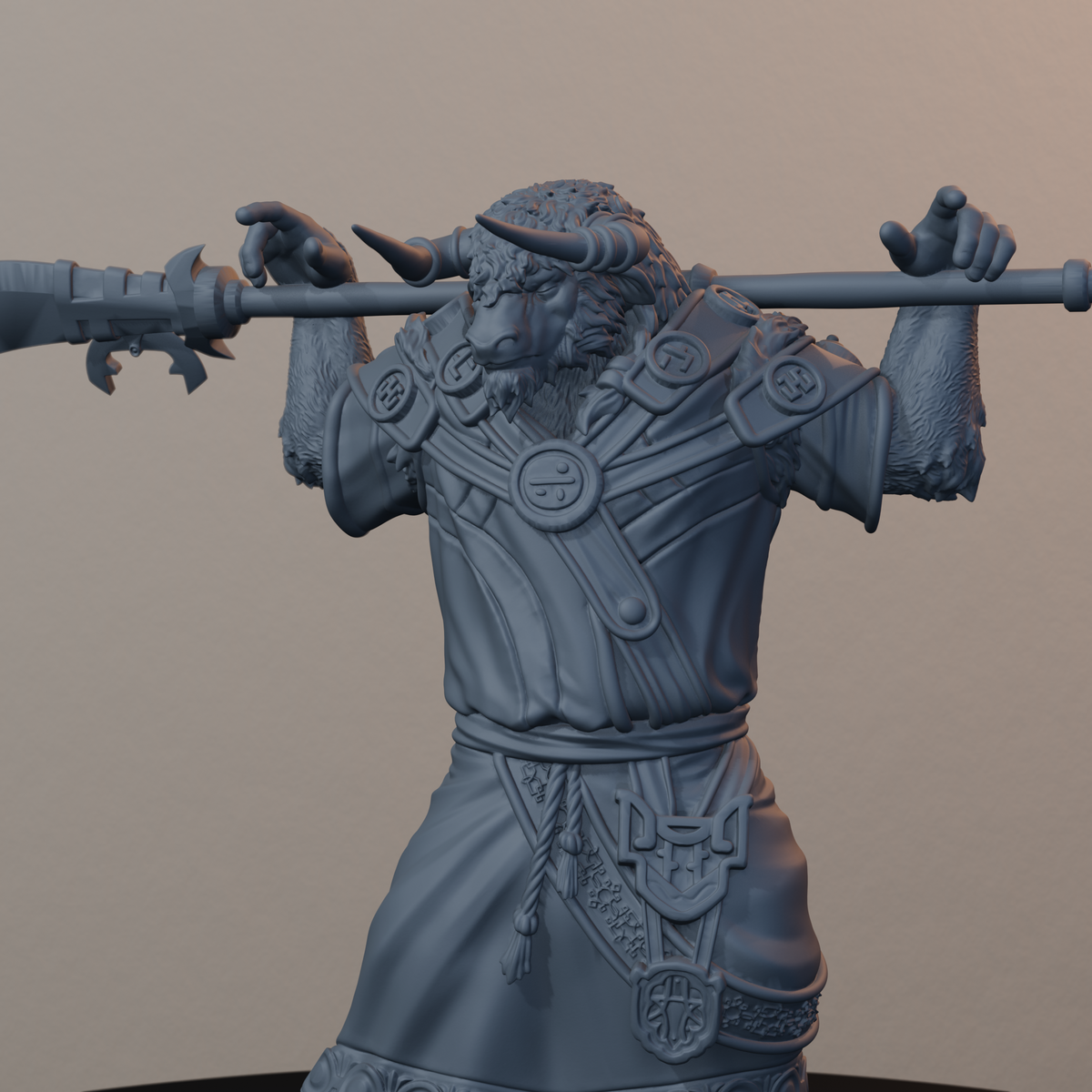 Yak Folk Fantasy Miniatures - Yak Folk Pose 04 - detail upper view