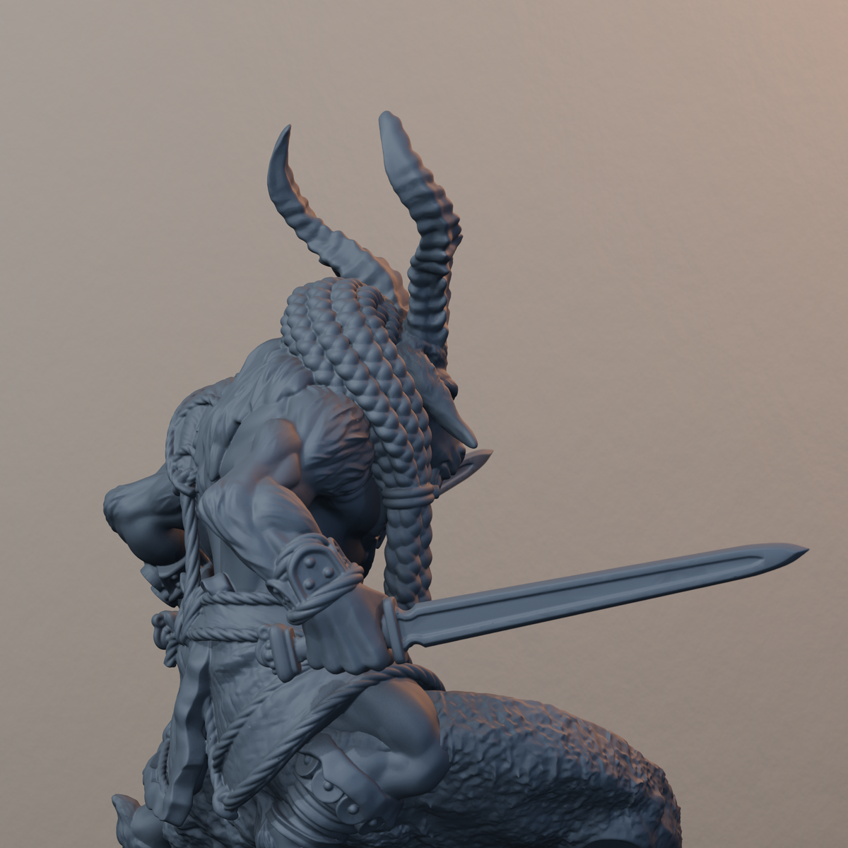 Goatmen Fantasy Miniatures - Goatman Pose 01 - detail upper view