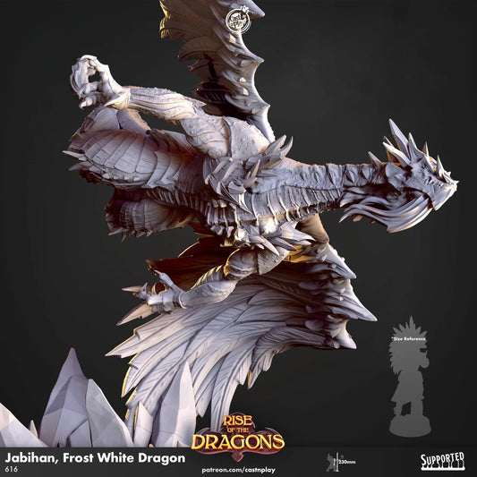 Frost White Dragon figurine from 'Rise of the Dragons' series on a dark background