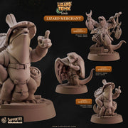 Lizardfolk Merchant Miniature - resin tabletop miniature front view