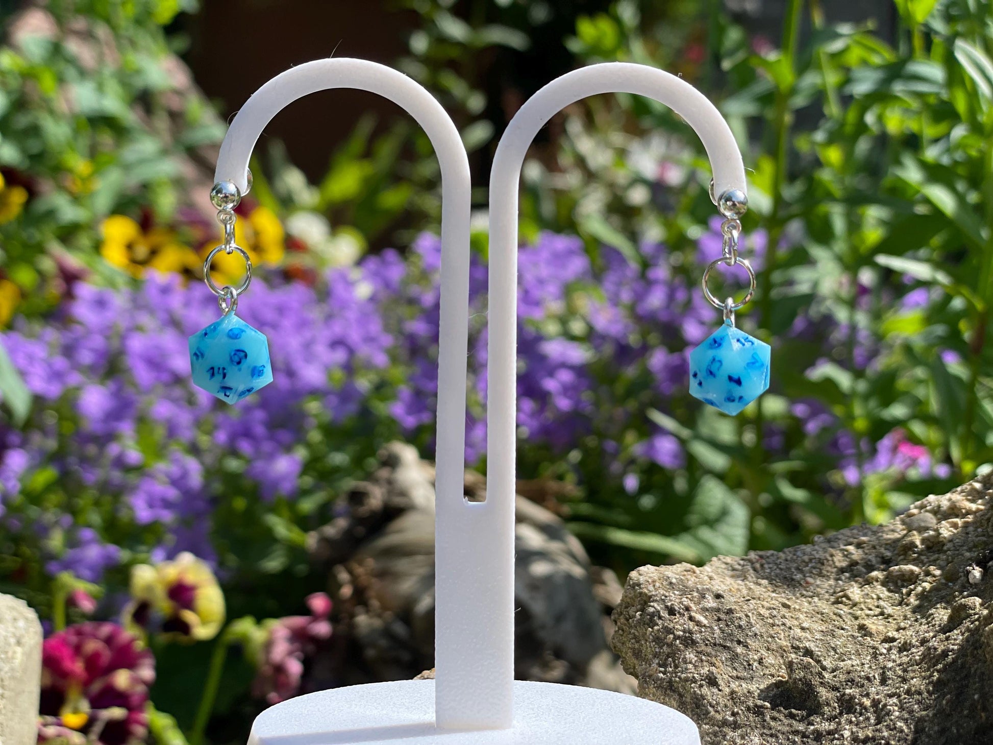 Blue D20 Dice Earrings - Alternate view 6