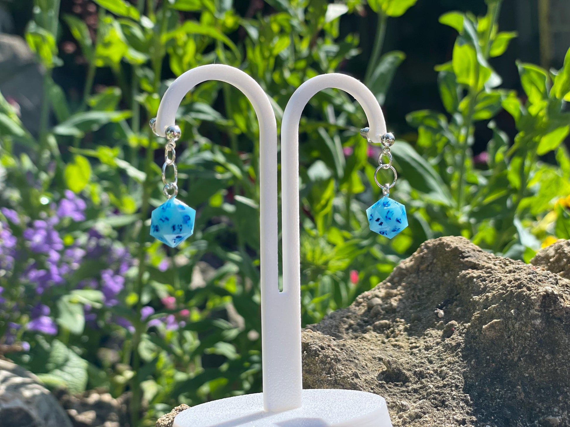 Blue D20 Dice Earrings - Alternate view 5