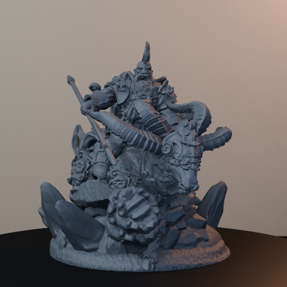 Steelbreaker Warriors Ram Riders Dwarf Miniatures - Steelbreaker Ram Rider Pose 03 - front right three-quarter view