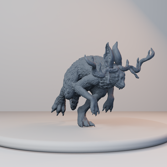 Jackalopes Fantasy Miniatures - Jackalope Pose 01 - front right three-quarter view