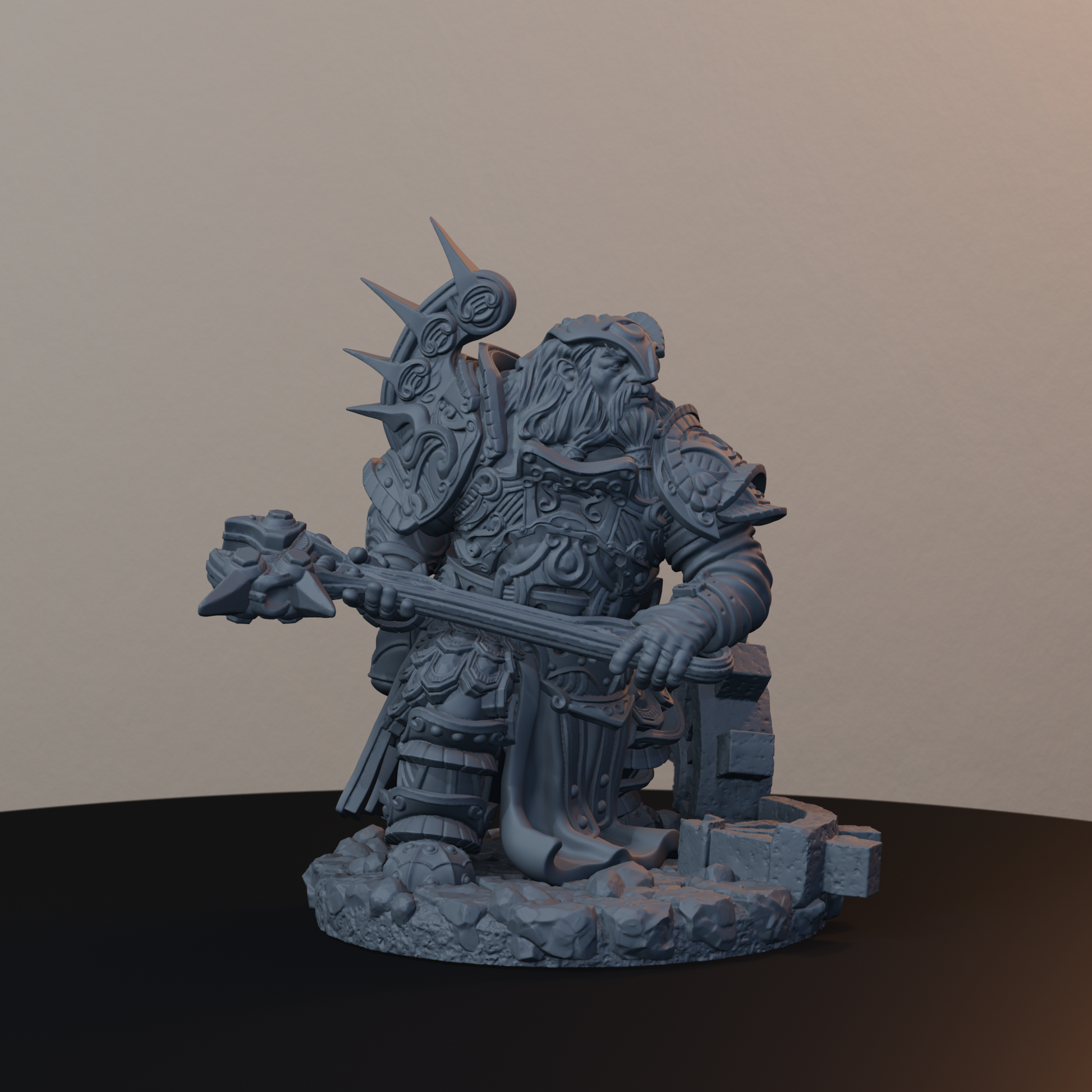 Steelbreaker Engineers Dwarf Miniatures - Steelbreaker Engineer Pose 04 - front right three-quarter view