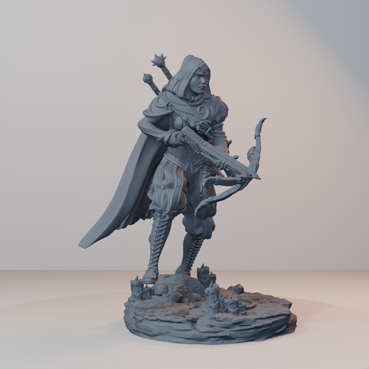 Archvillain Heroes Fantasy Miniatures - Isabetta of the Dawn (crossbow,hood) - front right three-quarter view