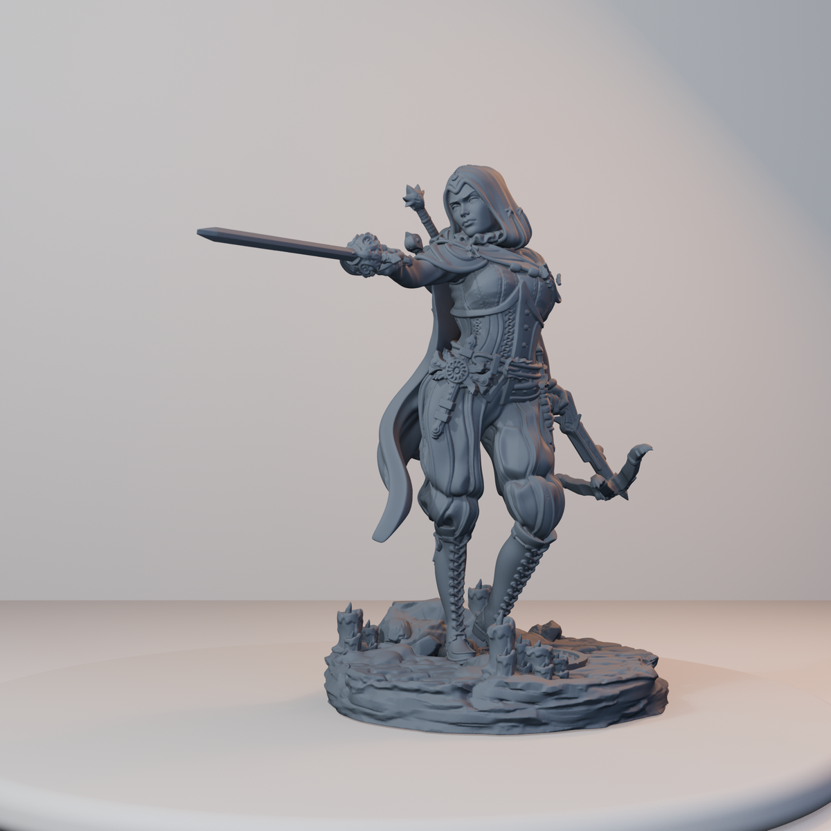 Archvillain Heroes Fantasy Miniatures - Isabetta of the Dawn (rapier,crossbow,hood) - front right three-quarter view