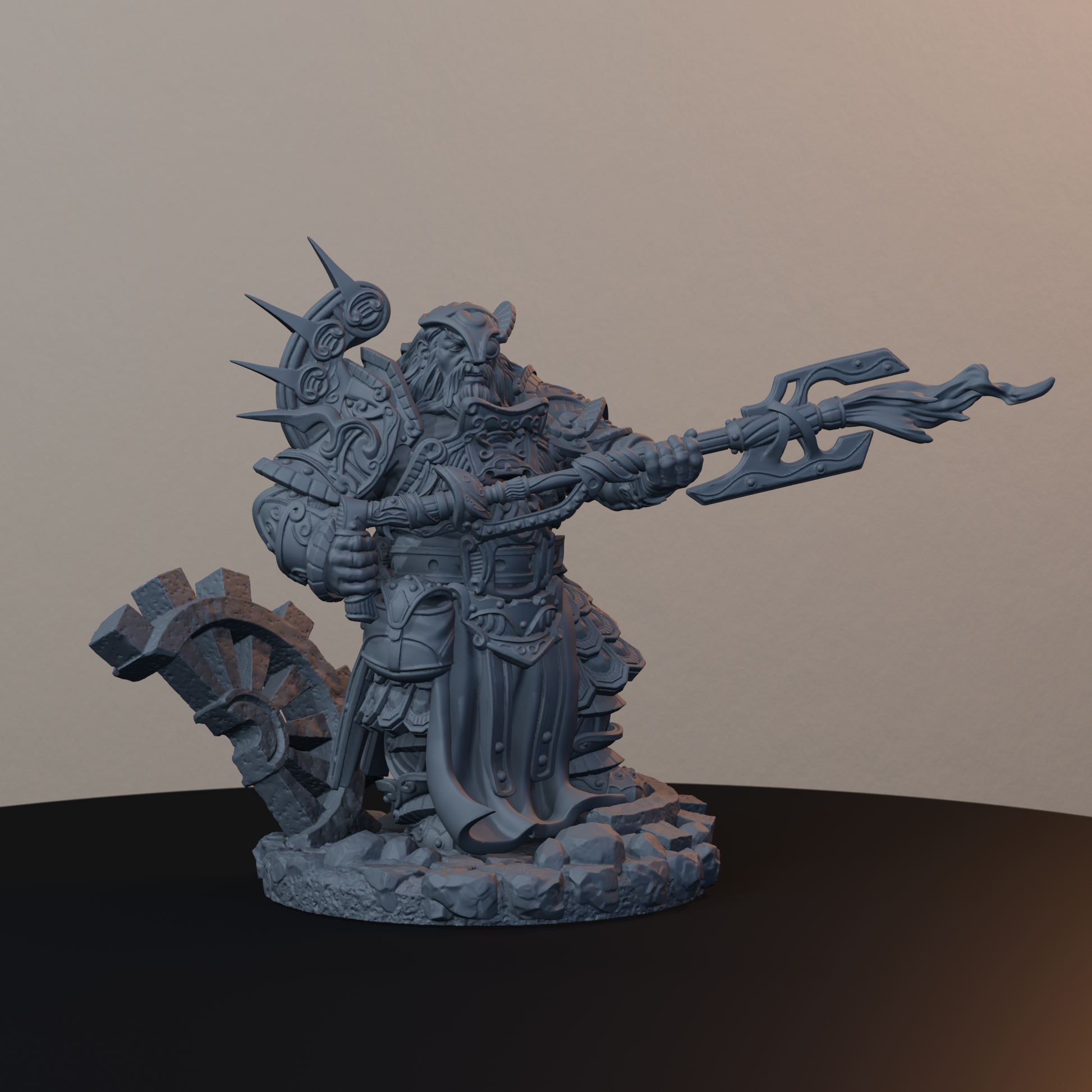 Steelbreaker Engineers Dwarf Miniatures - Steelbreaker Engineer Pose 03 - front right three-quarter view
